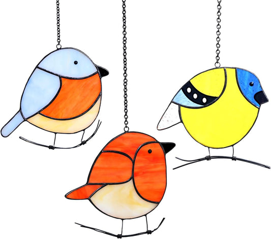 3 Pack Birds Stained Glass Suncatchers, Handmade Window Hanging, Cute Sun Catchers, Indoor Outdoor
