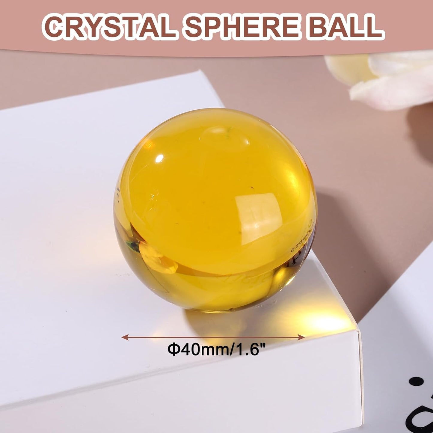 uxcell 40mm/1.6" Crystal Sphere Ball Glass Solid Decorative Sphere Crystal Ball Prop Ornament for Feng Shui Divination Fortune Telling Tabletop Fountain Decoration, Gold Yellow