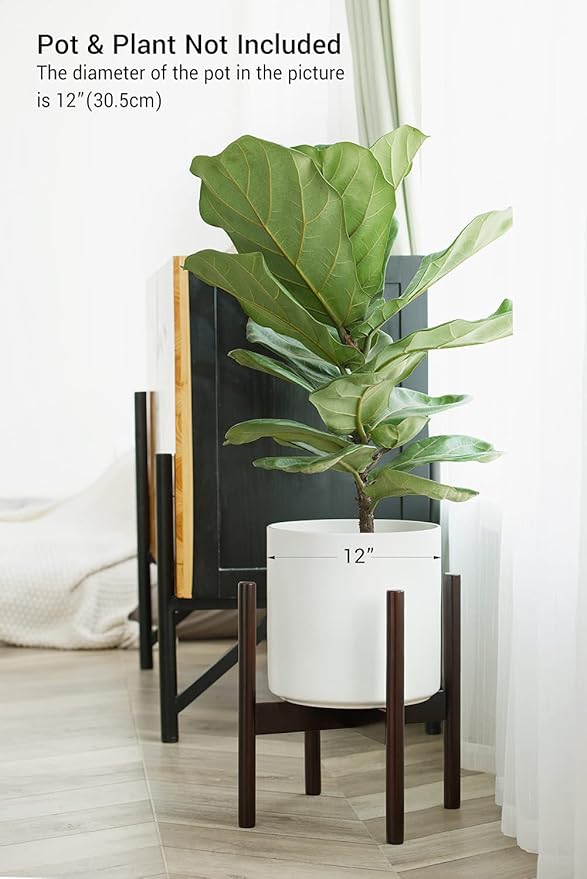 Mkono Plant Stand Mid Century Wood Flower Pot Holder (Plant Pot NOT Included) Modern Potted Stand Indoor Display Rack Rustic Decor, Up to 12 Inch Planter, Dark Brown