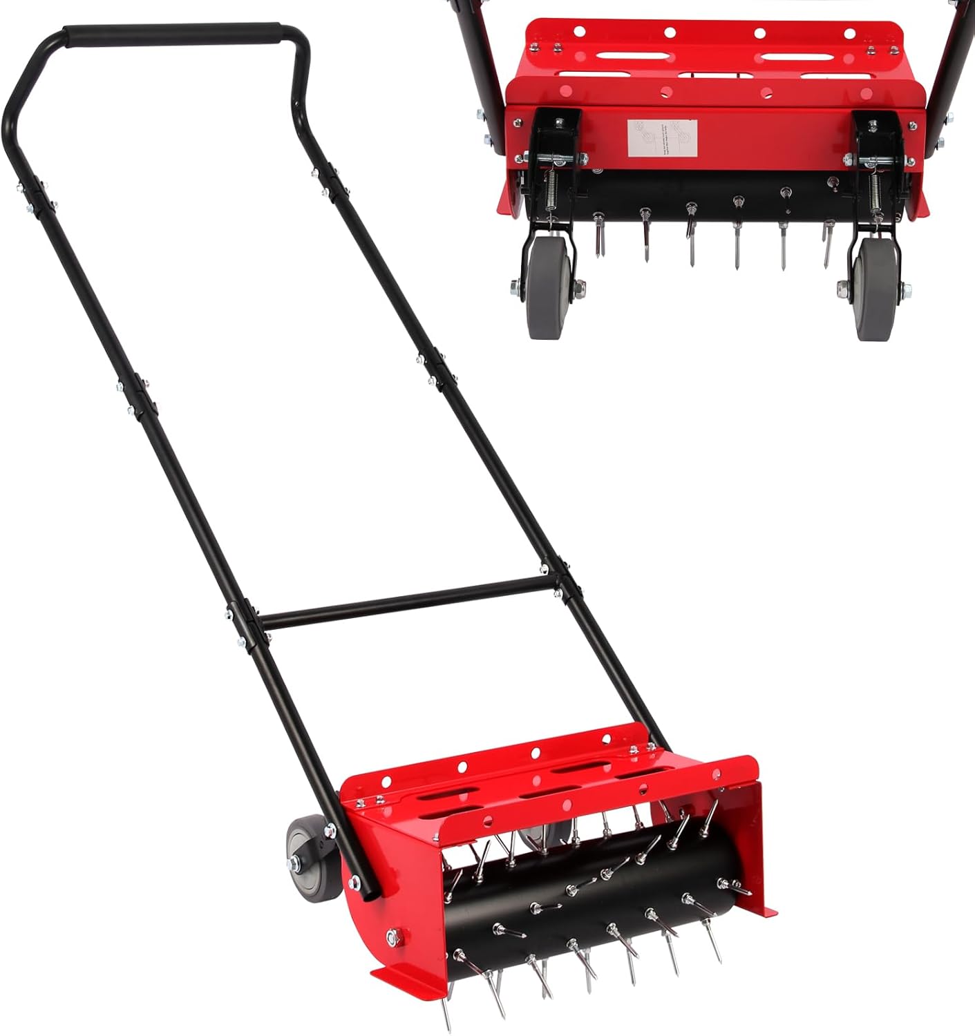 sancat 18.5 inch Push Spike Aerator, Lawn Aerator Tool with Side skids,Aerator with Two Height Adjustable Wheel,Rolling Aerator Suitable for Lawn, Garden and Yard