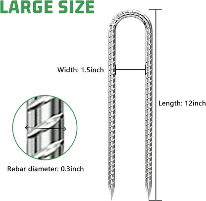 Rebar-Stakes-12-Inch, Ground Stakes Heavy Duty U-Hook Galvanized Anti-Rust Tent Stakes Heavy Duty Ground Anchors for Garden Dog Fence Chicken Coop Christmas Decorations Deer Fence 16pcs