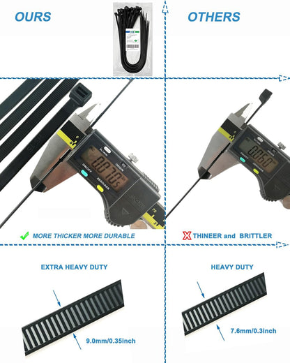 HS Long Heavy Duty Cable Tie Straps Plastic (50 Pack) Outdoor Strong Large Zip Ties 30 Inch,Industrial Zipties 200 Pound Strength UV Black