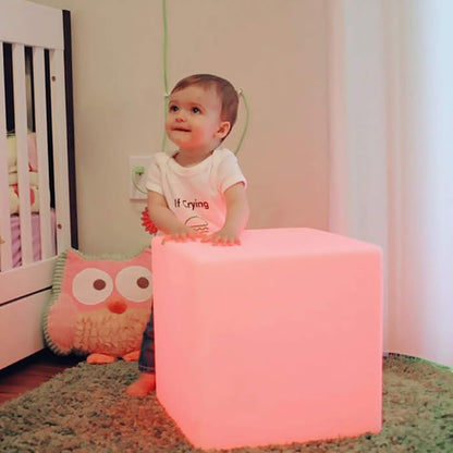 Mr.Go 12-inch Rechargeable Magic LED Light Cube Stool with Remote Control Fun Mood Lamp Soothing Night Light Decorative Lighting for Home Kids Bedside Bedroom Nightstand Nursery Pool Party