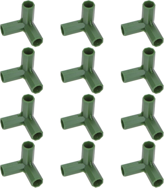 4 Pcs 11mm Greenhouse Frame Building Connectors, 3 Way Right Angle Pipe Fitting for Grape Trellis/Sunscreen Shed/Gardening Plant Stakes, Greenhouse Accessories [Green]