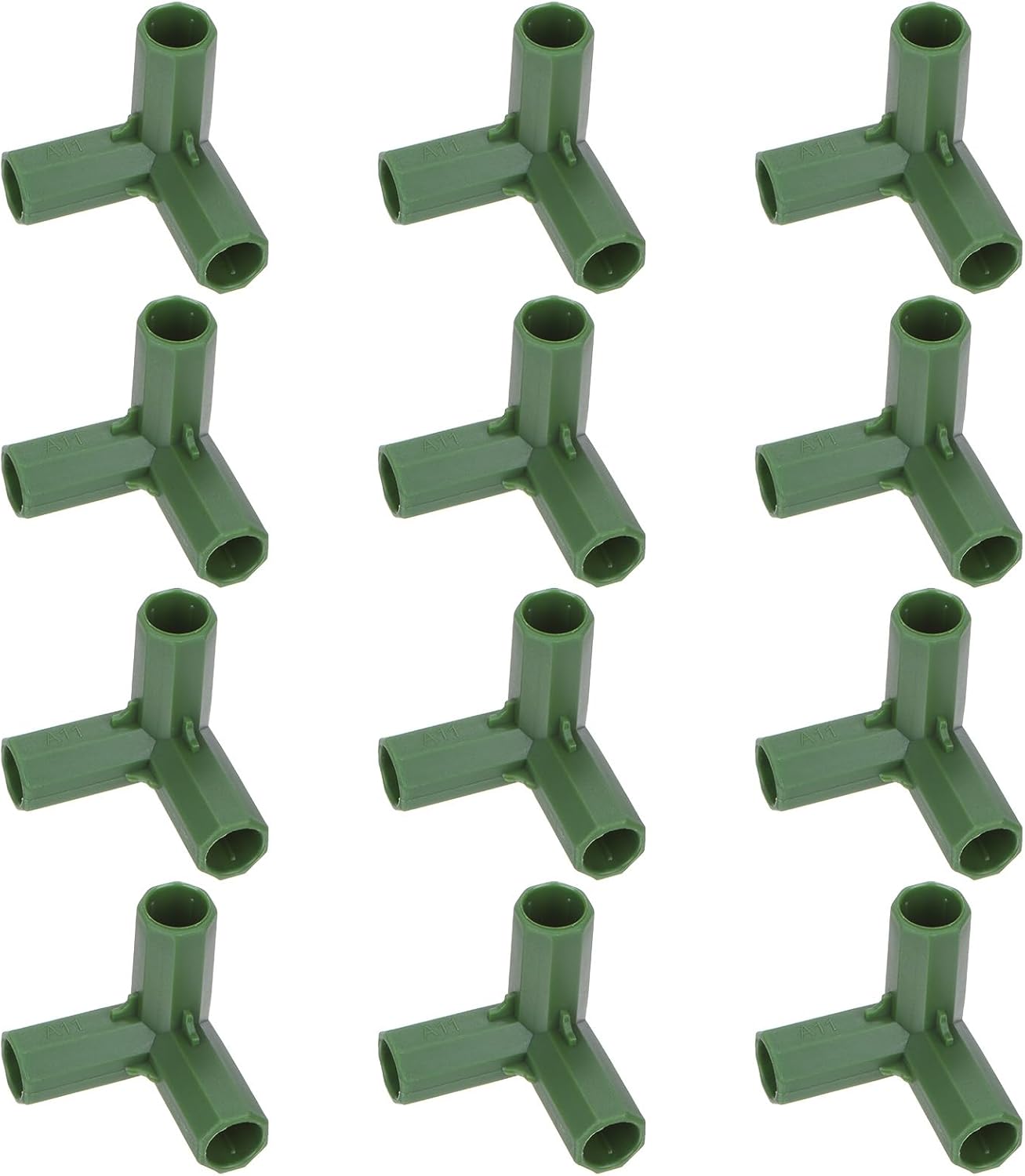 12 Pcs 11mm Greenhouse Frame Building Connectors, 3 Way Right Angle Pipe Fitting for Grape Trellis/Sunscreen Shed/Gardening Plant Stakes, Greenhouse Accessories [Green]