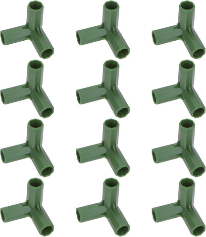 12 Pcs 11mm Greenhouse Frame Building Connectors, 3 Way Right Angle Pipe Fitting for Grape Trellis/Sunscreen Shed/Gardening Plant Stakes, Greenhouse Accessories [Green]
