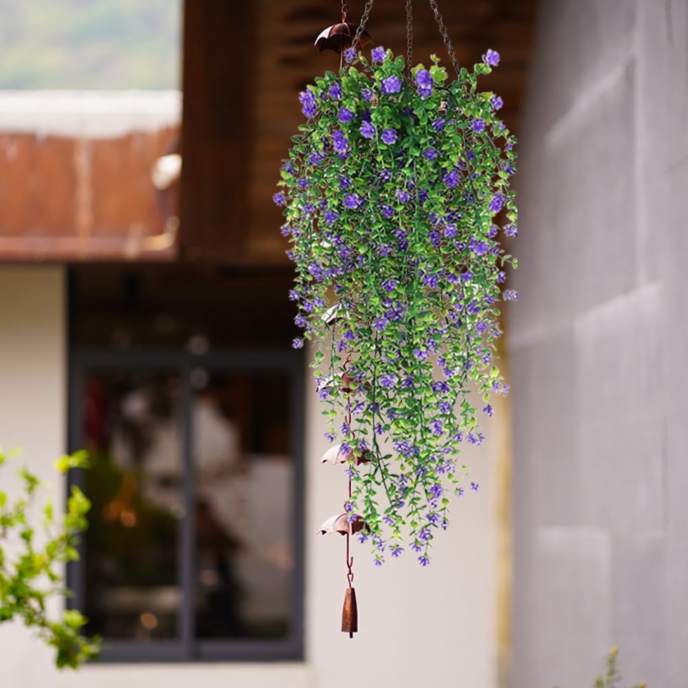 WEISPARK Artificial Hanging Flowers, 4pcs Fake Eucalyptus Vine Faux Flower Greenery Garland Plastic Plants for Indoor Outdoor Wall Garden Wedding Home Party Decor (Purple)