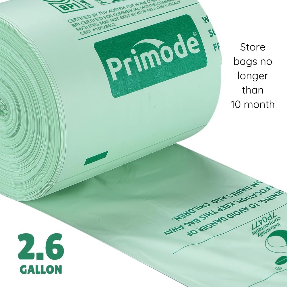 Compost Bags, Compostable Trash Bags 2.6 Gallon Compostable Bags 100 Count Small Compost Bags for Countertop bin Extra Thick 0.71 Mil. ASTM D6400 Certified By BPI and TÜV AUSTRIA