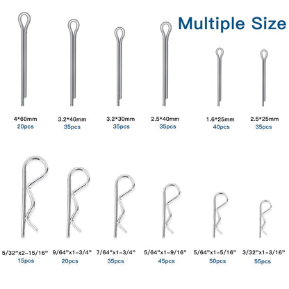 Boatsea 420Pcs Cotter Pin Assortment Kit R Clips Spring Retaining Hair Pins Assortment Kit, Including 6 Sizes 200PCS Cotter Pins and 6 Sizes 220PCS Hairpin Pins, Zinc-Plated