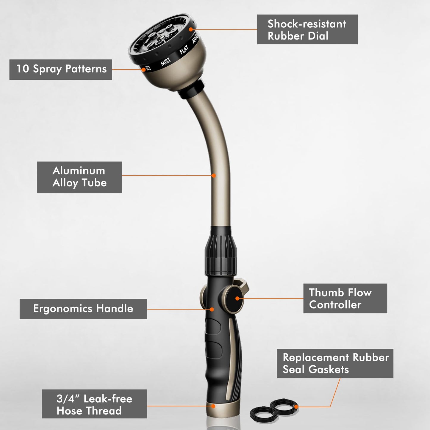 RESTMO Watering Wand Heavy Duty, 15-Inch Long Hose Nozzle Sprayer