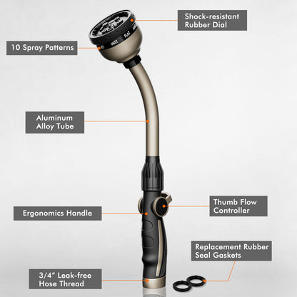 RESTMO Watering Wand Heavy Duty, 15-Inch Long Hose Nozzle Sprayer