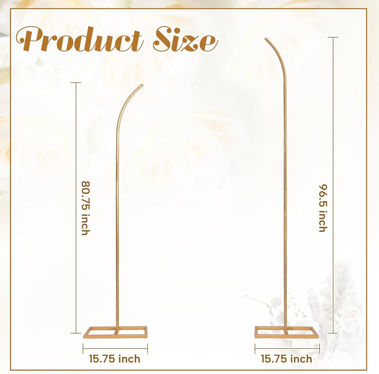 HPC Decor Set of 2 Wedding Arch Backdrop Stand, 8FT, 6.7FT Gold Metal Arch Backdrop Stand for Wedding Ceremony Bridal Baby Shower Birthday Party Garden Floral Balloon Decoration Arch Frame Decor