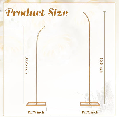 HPC Decor Set of 2 Wedding Arch Backdrop Stand, 8FT, 6.7FT Gold Metal Arch Backdrop Stand for Wedding Ceremony Bridal Baby Shower Birthday Party Garden Floral Balloon Decoration Arch Frame Decor