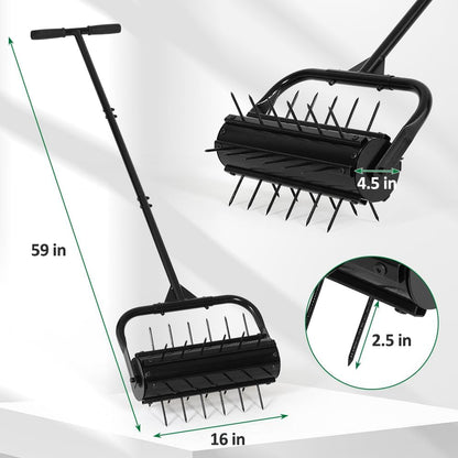 SMONTER Manual Lawn Aerator, 17” Heavy Duty Rolling Aerator Lawn Tool for Yard Garden, Aeration Tool with Spike Soil Penetrator