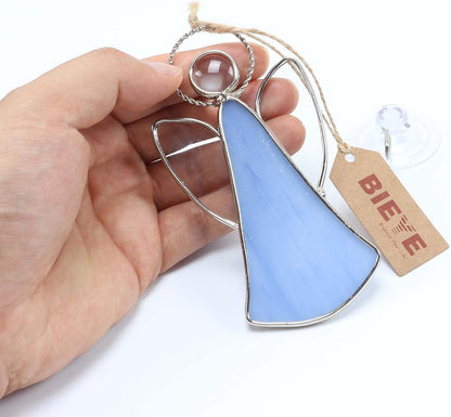 Bieye W10103 3PCS Tiffany Style Stained Glass Window Hangings for Home Decor (Angel)