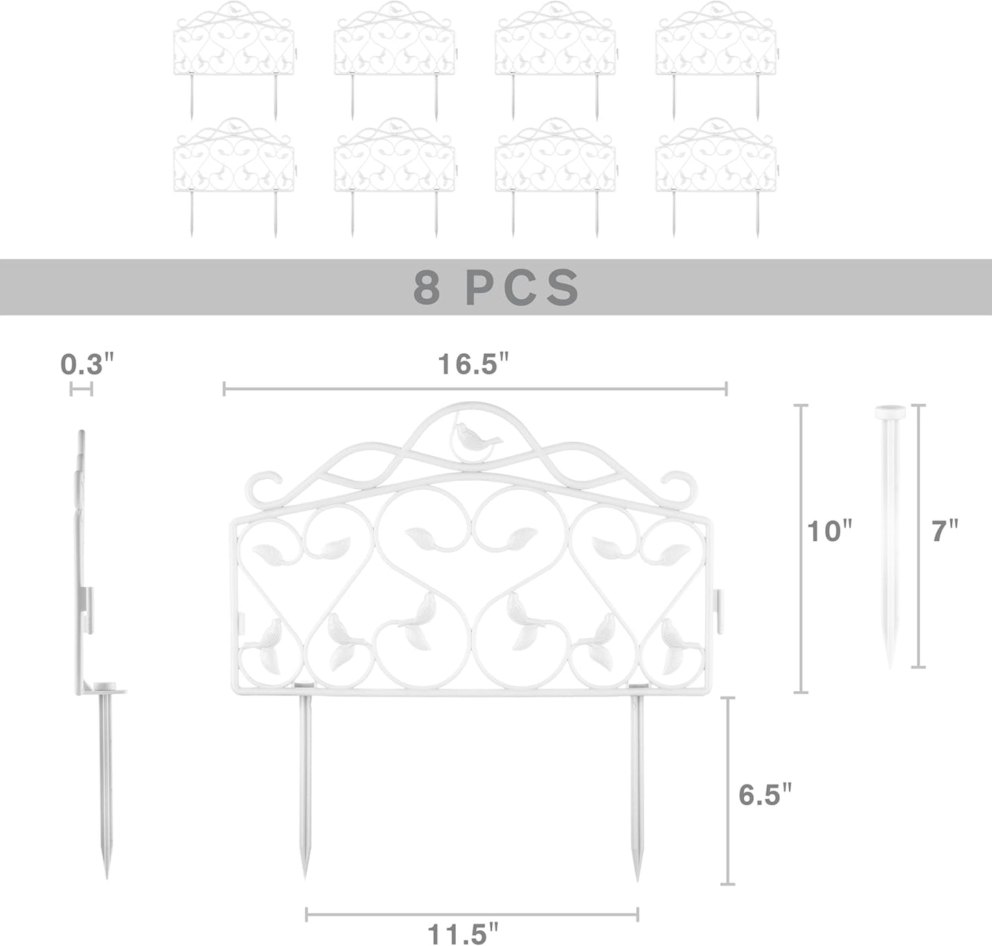 Evelyne Decorative Garden Border Edging: Faux Wrought Iron Leaf & Bird Design
