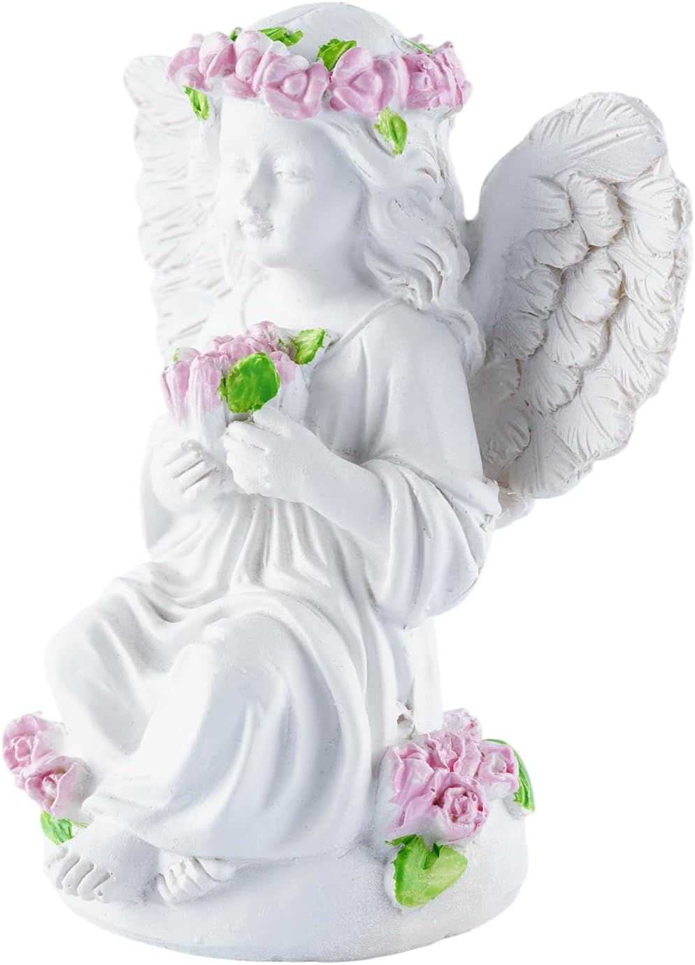 Resin Angel Statues Holding Pink Roses: Indoor & Outdoor Winged Angel Decor, Ideal for Home and Garden, Perfect Blessing Gift for Parents and Friends