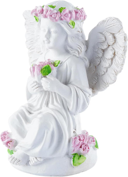 Resin Angel Statues Holding Pink Roses: Indoor & Outdoor Winged Angel Decor, Ideal for Home and Garden, Perfect Blessing Gift for Parents and Friends