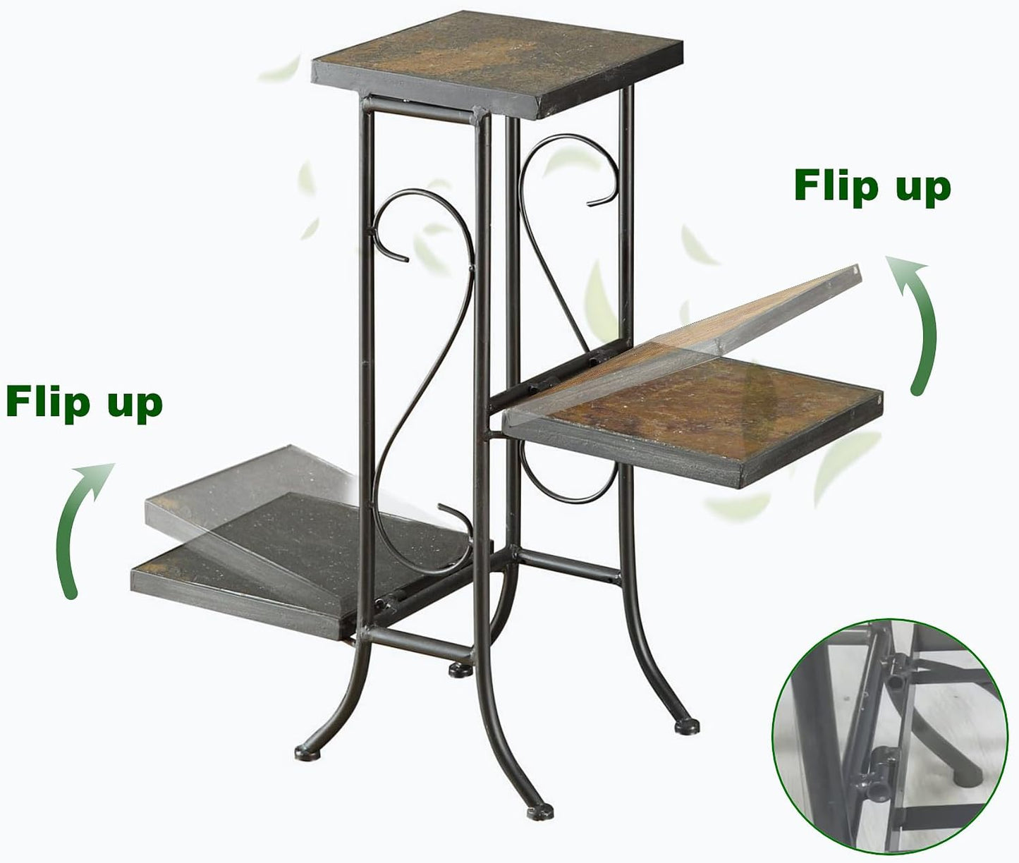 Zhongma 3 Tier Plant Stand with Slate Top without Installation Required. 25.6" W x 10.2" D x 22.4" H