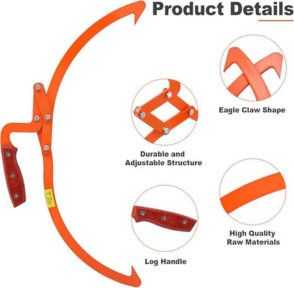 20 Inch Orange Log Tongs, 2 Claw Skidding Tongs Non-Slip Grip, Log Lifting Tongs for Handling, Dragging & Carrying Tool