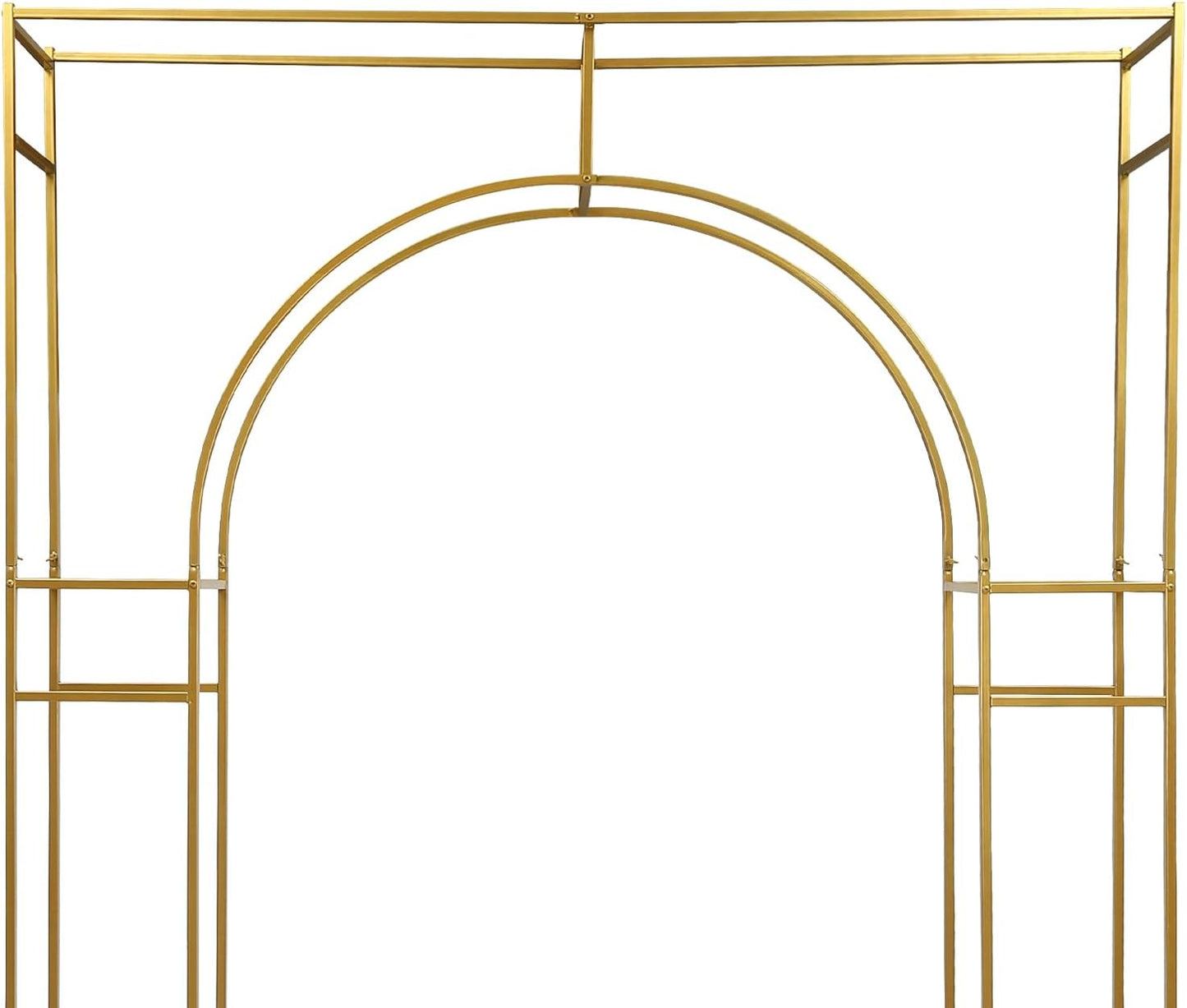 Wedding Arch Backdrop Stand, Gold Double Square Arch Backdrop Stand for Ceremony, 7.87ft Tall Metal Open Balloon Arches Garden Arbor Frame for Photo Background Decoration