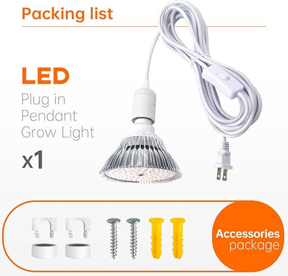 Bstrip LED Hanging Grow Light, Grow Light Bulb for Indoor Plants, 25W Full Spectrum Hanging Grow Light,3000K Plant Light Bulbs with 16.4FT Power Cord, Pendant Grow Lights for Indoor Plants, 1 Pack