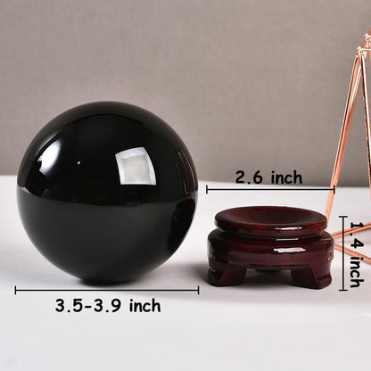 Black Obsidian Crystal Ball with Stand Large Healing Crystals Sphere for Meditation, Divination, Witchcraft 90-100mm/3.5-3.9"