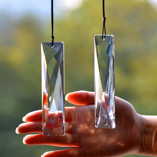 2PCS 5" Large Crystal Sun Catcher Prisms, STINO Hanging Suncatchers with Glass Prism, Rainbow Maker