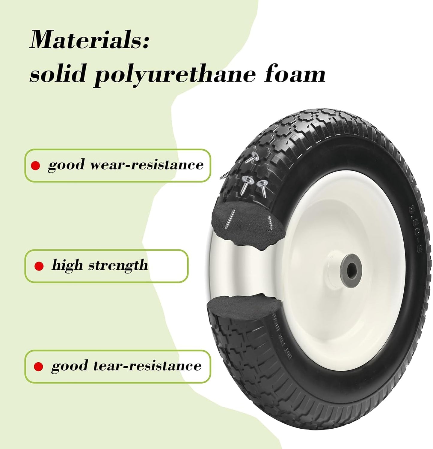 Parts Camp 4.80/4.00-8" Flat Free Wheelbarrow Tire and Wheel - 16" Universal Fit for Garden Wagon, Cart, Trolley, Dolly - 5/8" & 3/4" Bearings, 3" Centered Hub (2 Pack)