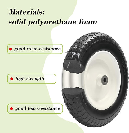 Parts Camp 4.80/4.00-8" Flat Free Wheelbarrow Tire and Wheel - 16" Universal Fit for Garden Wagon, Cart, Trolley, Dolly - 5/8" & 3/4" Bearings, 3" Centered Hub (2 Pack)
