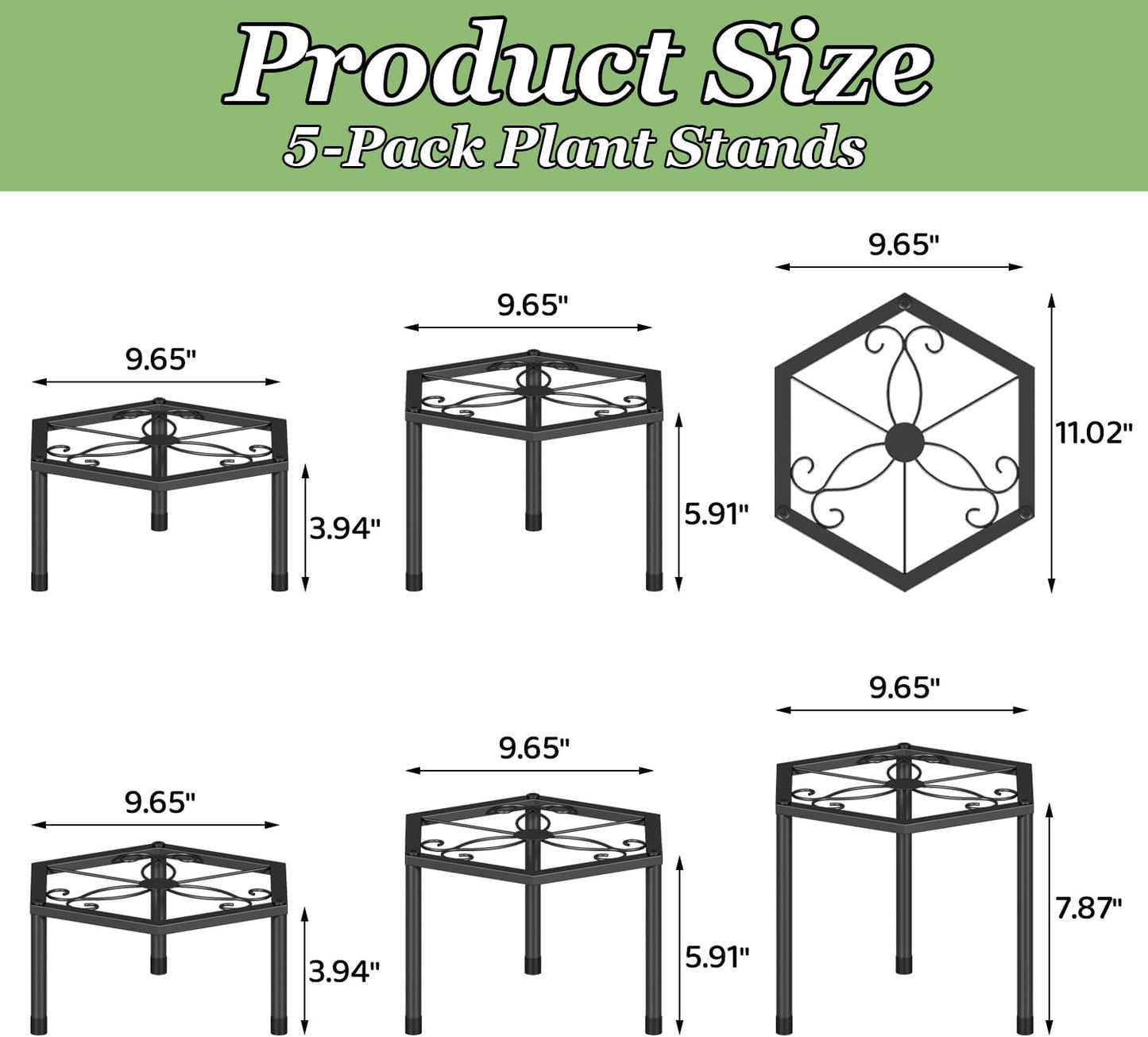 5-Pack Metal Plant Stands, Anti-Rust Iron Flower Pot Stand Heavy Duty Plant Pot Shelf for Multiple Plant Decoration Racks for Home Patio Garden Outdoor Indoor