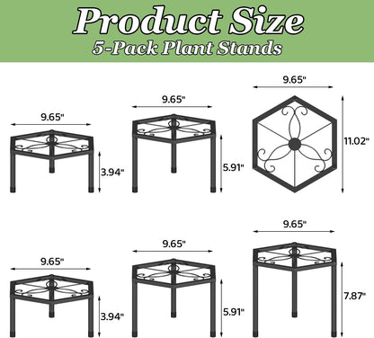 5-Pack Metal Plant Stands, Anti-Rust Iron Flower Pot Stand Heavy Duty Plant Pot Shelf for Multiple Plant Decoration Racks for Home Patio Garden Outdoor Indoor