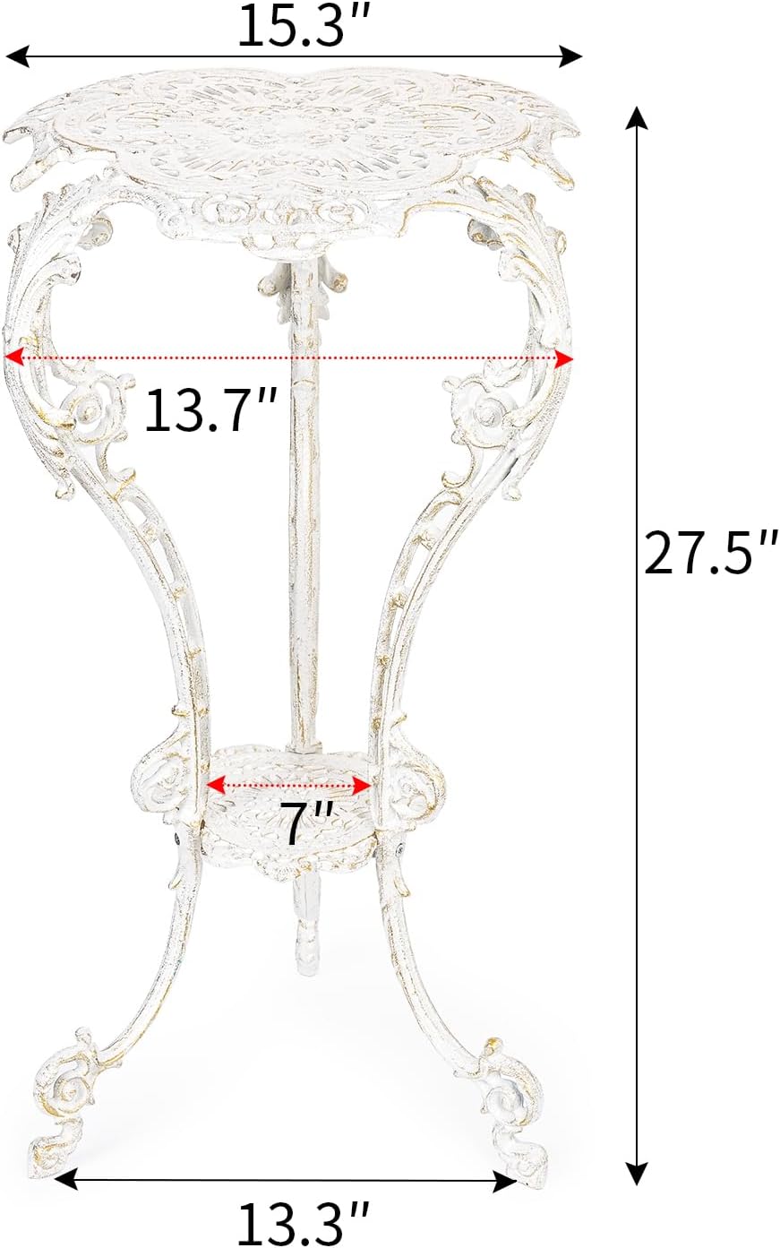 Sungmor Vintage Cast Iron Plant Stand - Ornate White Pedestal Table for Indoor Outdoor Garden, 27.5" Antique Metal Flower Pot Holder - Victorian Style Plant Display Stand, Patio, Porch, Balcony Décor