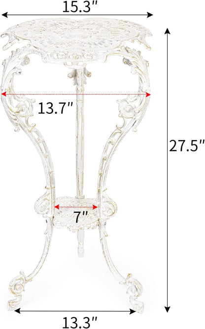 Sungmor Vintage Cast Iron Plant Stand - Ornate White Pedestal Table for Indoor Outdoor Garden, 27.5" Antique Metal Flower Pot Holder - Victorian Style Plant Display Stand, Patio, Porch, Balcony Décor