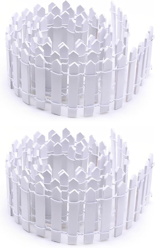 35 Inch Mini Fairy Garden Fence - White Wood Picket Fence for Crafts, Dollhouses, Plant Pots, and Home Garden Projects (2 Pack)