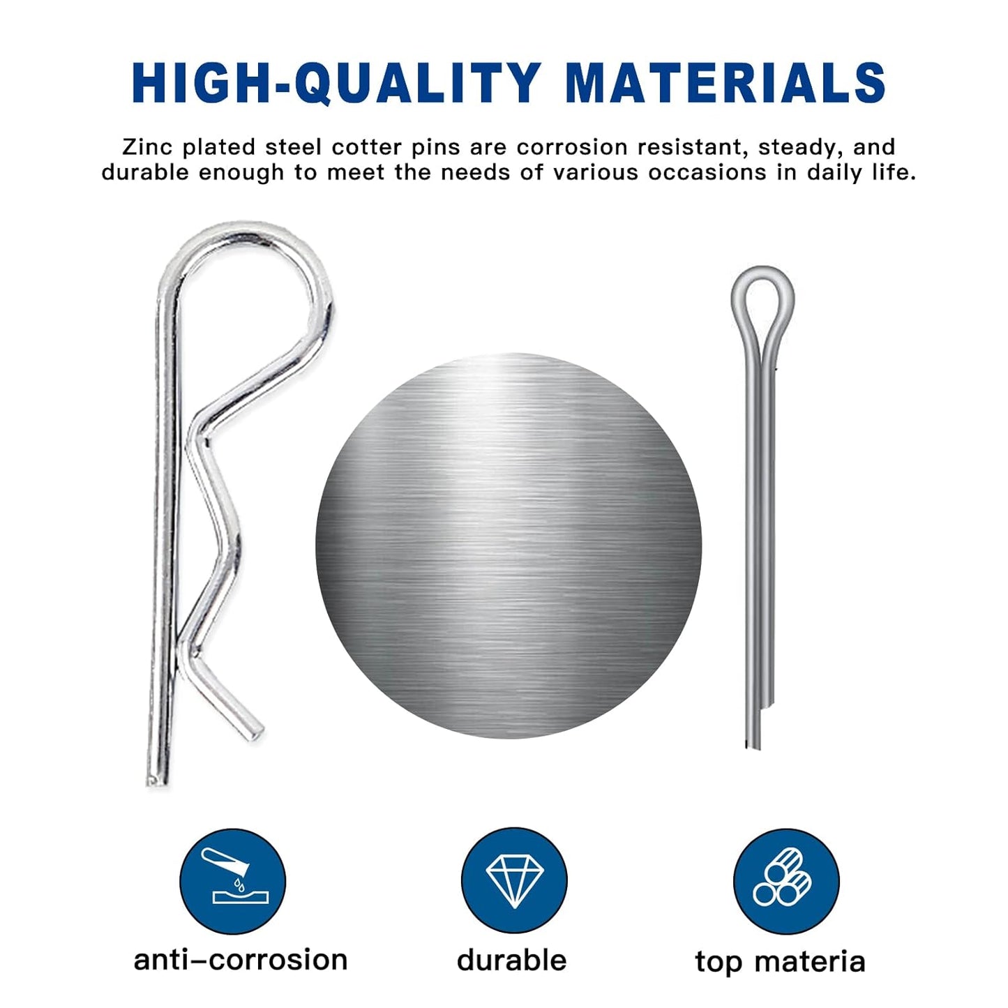 Boatsea 420Pcs Cotter Pin Assortment Kit R Clips Spring Retaining Hair Pins Assortment Kit, Including 6 Sizes 200PCS Cotter Pins and 6 Sizes 220PCS Hairpin Pins, Zinc-Plated