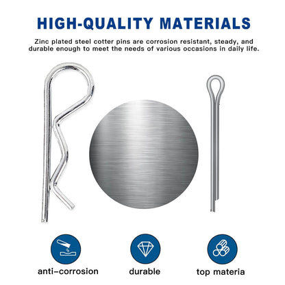 Boatsea 420Pcs Cotter Pin Assortment Kit R Clips Spring Retaining Hair Pins Assortment Kit, Including 6 Sizes 200PCS Cotter Pins and 6 Sizes 220PCS Hairpin Pins, Zinc-Plated