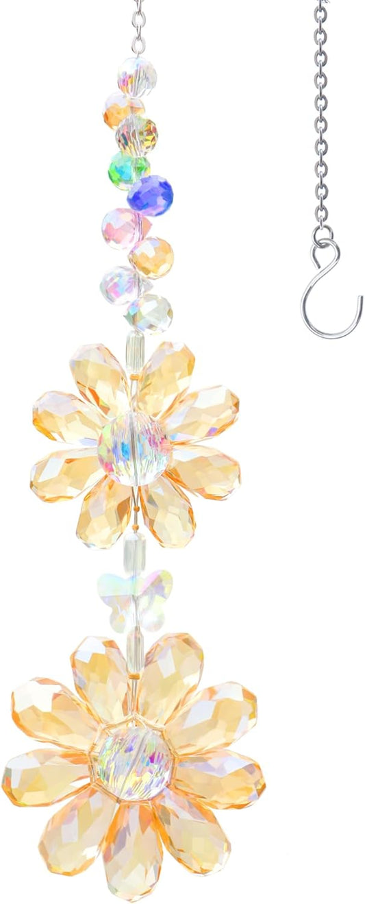 Crystal Flower Suncatcher Hanging Ornament, Rainbow Maker Window Sun Catcher Indoor Outdoor Patio