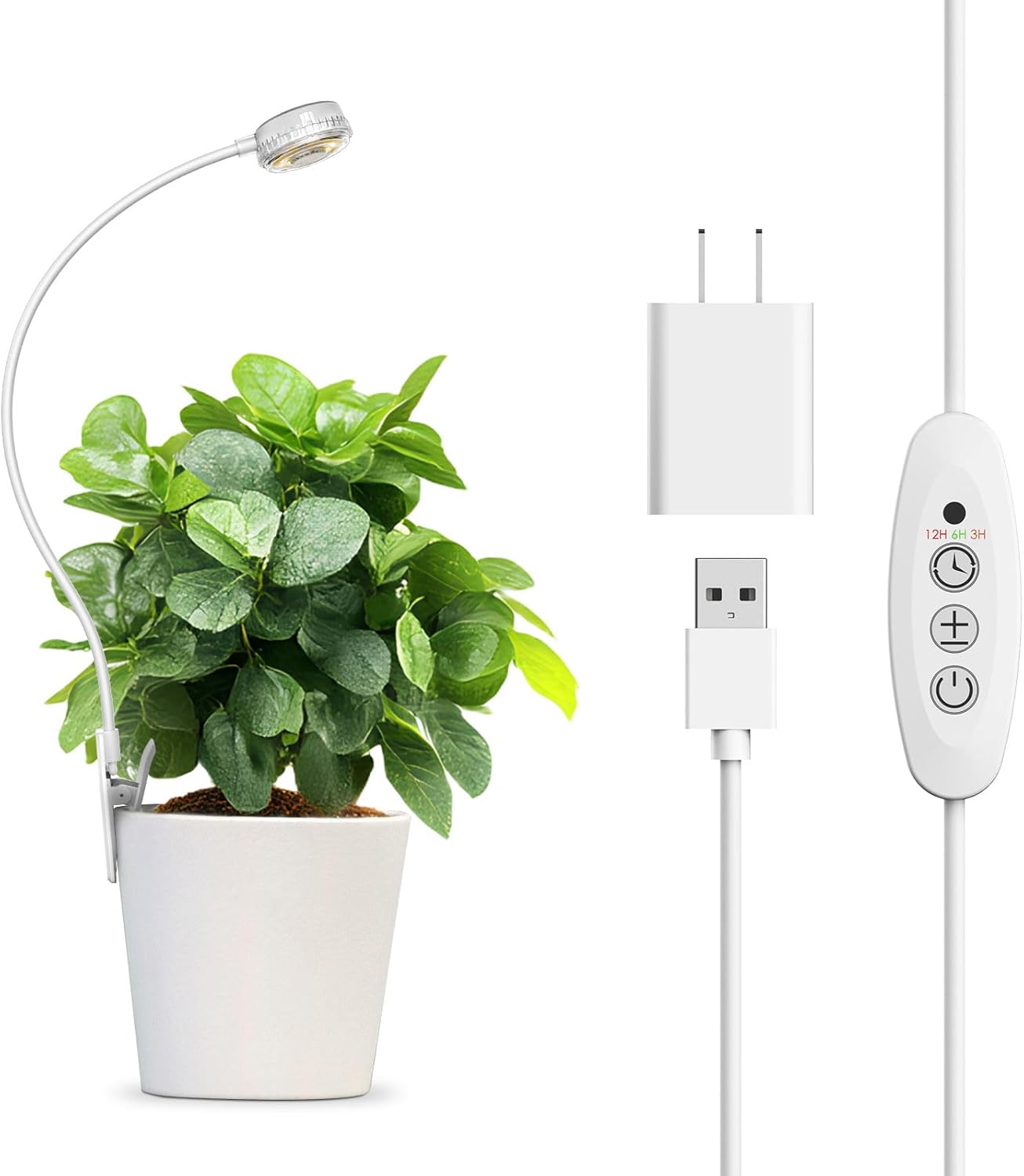 Grow Lights for Indoor Plants, Pot Clip LED Plant Lights for Indoor Growing, Full Spectrum, 4000K with 4-Level Dimmable, Auto On/Off 3 6 12 Hrs Timer for Succulents, Pot Plants