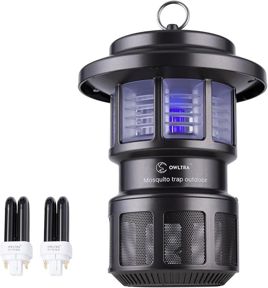 OWLTRA OMT-L20 Indoor & Outdoor Electric Insect Trap, Catcher & Killer Lamp for Mosquitoes, Biting Flies, Wasps, Moths, Sink Bugs, No-See-Ums and More with Light Attraction and Fan Suction, Gray