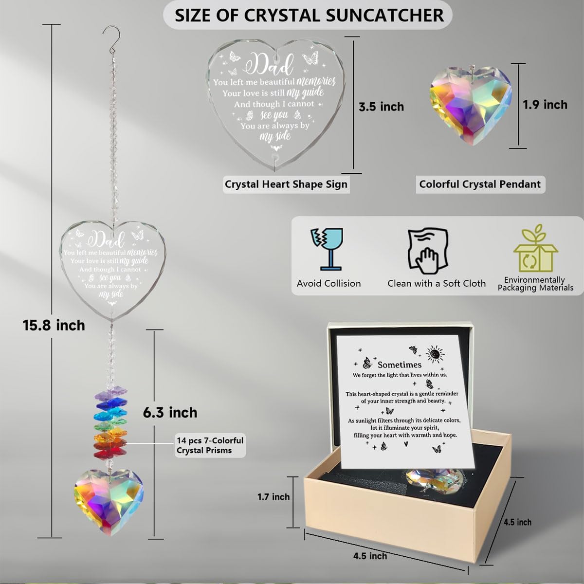 Memorial Gifts for Loss of Dad, Sympathy Crystal Suncatcher for Loss of Father, Bereavement Gift for Loss of Father, Suncatcher in Memory of Dad Gifts，Indoor Window, Garden