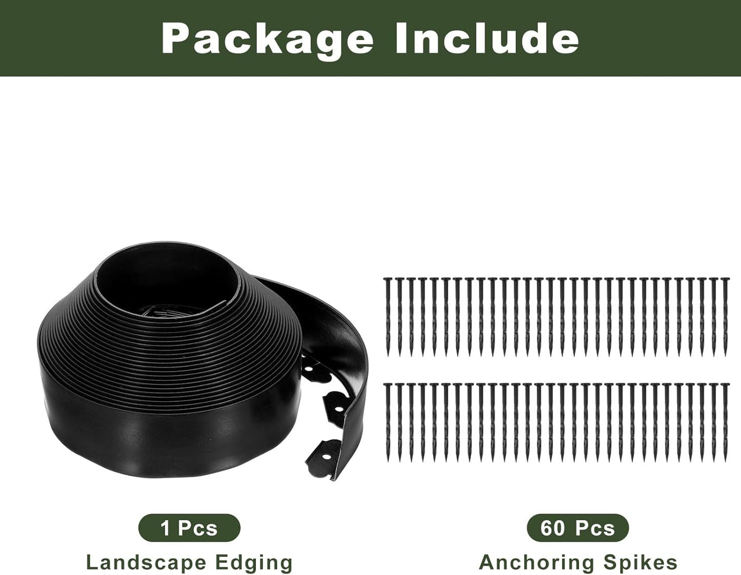 uxcell Landscape Edging, 1Pcs 66FT x 3.94" - No Dig Garden Edging Kit with 60 Stakes, Landscape Edging Border for Garden Lawn Flower Bed Yard Grass (Black)