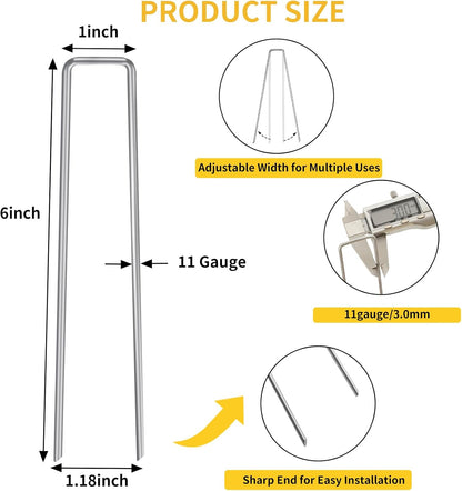 HongWay 420pcs 6 Inch Landscape Staples Galvanized Garden Stakes, 11 Gauge U-Shaped Sod Pins Yard Ground Staples for Landscaping Fabric Tent Lawn Truf Fence Irrigation Tube