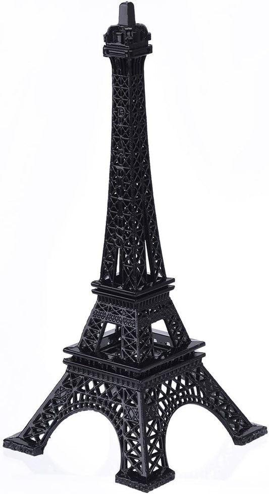 ESHATO Black Metal Eiffel Tower Statue, 7inch Decorative Figurine Replica Stand Holder for Cake Topper Table Decor Gift Party Home Decoration