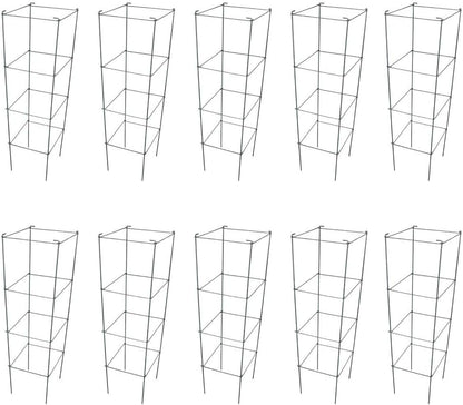 Galvanized Square Folding Tomato Cage Plant Support Stake Tower 12 inch by 46 inch, Pack of 10 Sets(Also Sold as Pack of 2 & 5,PVC Green is Available)
