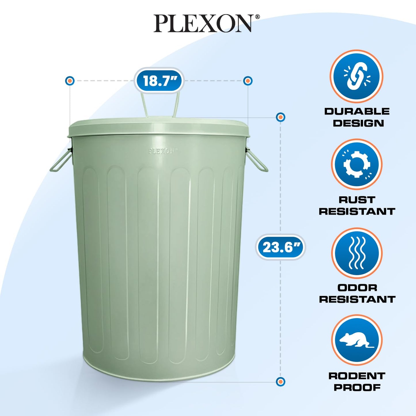 Plexon Large Metal Trash Can with Lid 20 Gallon, Decorative Outdoor Trash Can Heavy Duty Galvanized Metal Bucket with Lid for Garage Workshop Ash Storage Farmhouse, Green 3 Pack