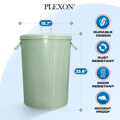 Plexon Large Metal Trash Can with Lid 20 Gallon, Decorative Outdoor Trash Can Heavy Duty Galvanized Metal Bucket with Lid for Garage Workshop Ash Storage Farmhouse, Green 3 Pack