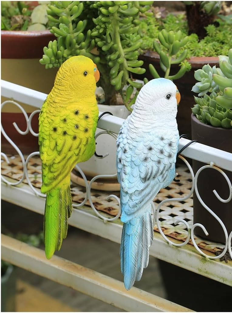 Realistic Parrot Sculpture Resin Hanging Parrots Garden Statues Lifelike Bird Figurines Landscape Ornament Patio Yard Lawn Figurine Tree Decor, Outdoor Garden Wall Statues (Bluewhite)