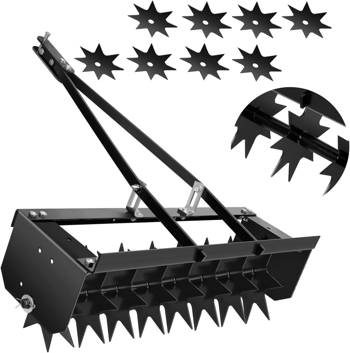35" Tow Behind Lawn Aerator, 500LBS Capacity Core Aerator & Spike Lawn Aerator Machine for Deep Soil Aeration, Universal Yard Aerator Compared to Manual Lawn Aerators