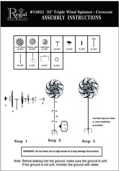 Regal Art & Gift Cresent Wind Spinner – Metal Yard Decorations Outdoor | Kinetic Garden Spinner for Lawn, Pathway, or Flower Bed | Weather-Resistant Outdoor Sculpture - 32 Inch